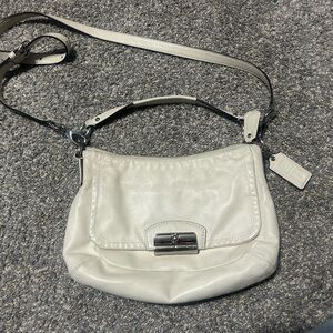 Coach White Leather Shoulder Bag with Silver-Tone Hardware